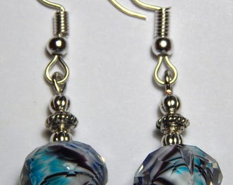 Turquoise Blue Swirl Beads with Silver Earrings