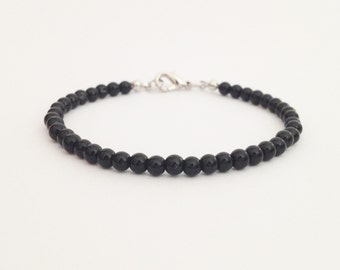 Black onyx bracelet Black bead bracelet 4 mm onyx bead Stone bracelet Simple bracelet Bff gift