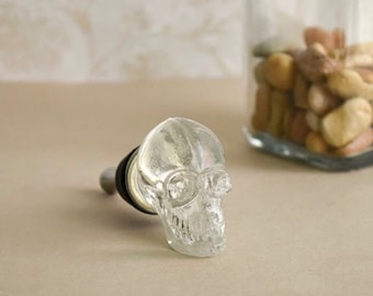 Clear glass skull bottle stopper. Make a statement!