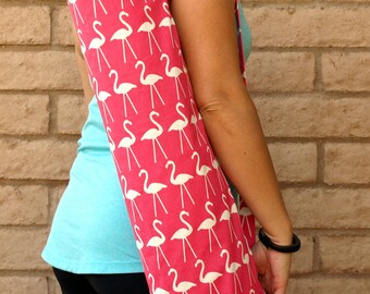 Handmade yoga mat bag, in PINK FLAMINGOS mat bag, yoga tote, yoga sling, yoga mat carrier, pilates mat bag, yoga bag, yoga sac, yoga