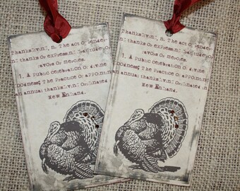 Thanksgiving tags with Turkey and rhinestones, set of 4