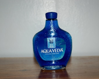 Vintage AQUA VELVA Ice Blue Cooling after shave 7 fl oz Glass Bottle ~ New in Unopened Full Bottle ~ Deep Ocean Blue