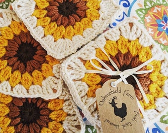 Sunflower crochet coaster set