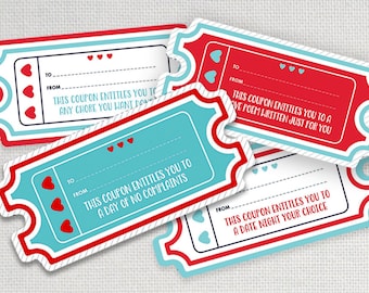 Sweetheart Love Coupons x 20, Love Vouchers to cut out and give, Romantic gift, INSTANT DOWNLOAD