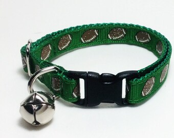 Green Sparkle Footballs Cat Collar