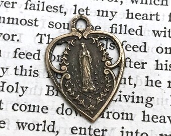 Religious Medal - Virgin Mary - Our Lady of Lourdes - Bronze or Sterling Silver - Delicate Heart - Reproduction - Made in the USA (M-1372)
