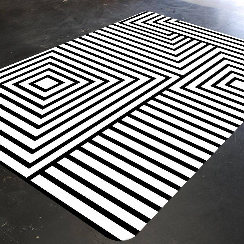 Black And White Rug Geometric Rug Mid Century Modern Rug