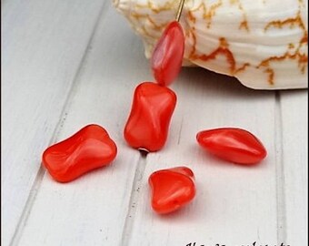 5 beads Czech glass "Rectangular" 15 x 10 mm Orange Pearl