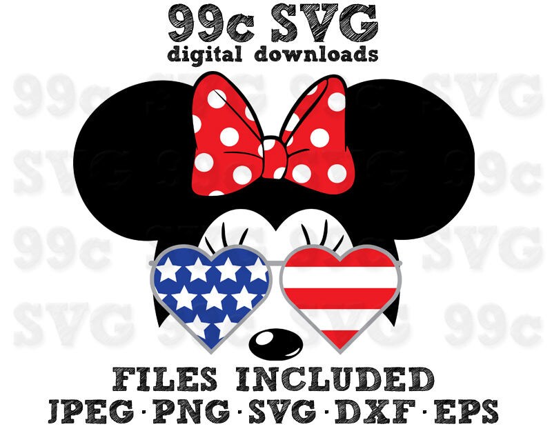 Download Minnie USA Flag Sunglasses SVG DXF Png Vector Cut File Cricut