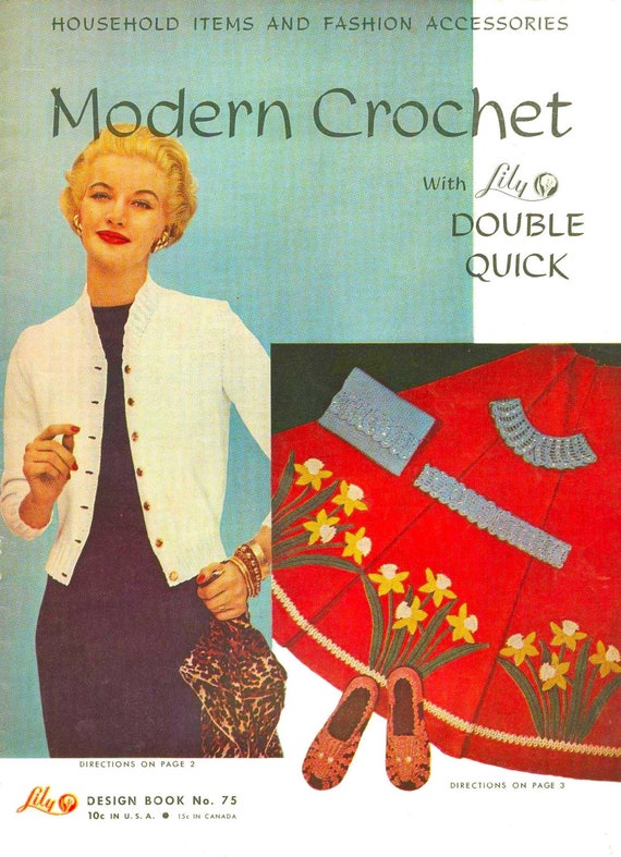 Vintage Crochet Knitting Patterns Handbags Cardigans Slippers Rugs Shrug vintage-crochet-knitting-patterns Pot Holders Hat Place Mats Lily Mills Design e Book Reproduction 75