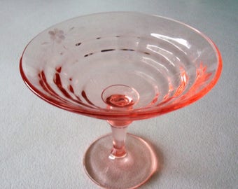 Elegant Glass Pink Floral Compote