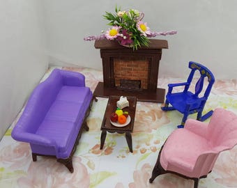 Renwal Sofa Wing chair Fireplace Rocking Chair Coffee Table Doll House Toy Plastic Living room Den