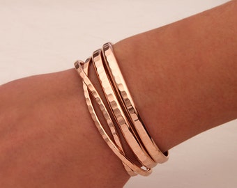 Hammered Cuff Bracelets, 14K Rose Gold Filled