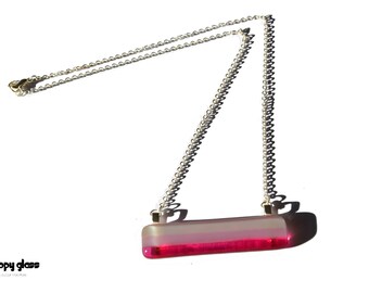 Fused Glass Pendant - Pink Glass Necklace - Fused Glass Necklace - Funky Glass Necklace - Pink and White Stripe Fused Glass Necklace