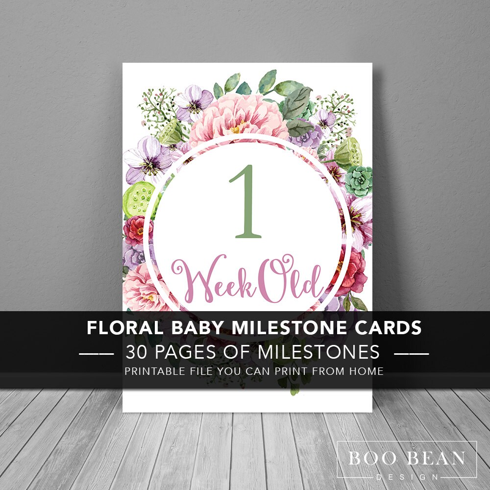floral baby milestone card instant download printable card
