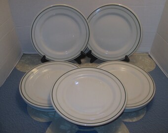Sterling China Company - Triple Green Line Restaurant Hotel Ware Diner Luncheon Plates - Set of 4