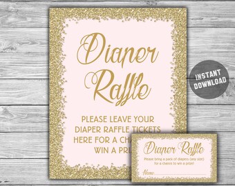 Pink - Gold - Baby Shower - Diaper Raffle Tickets & Diaper Raffle Sign - Printable - Instant Download Pink and Gold - Glitter - 093