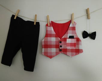 6 month baby boy Christmas outfit, Christmas suit, red baby boy suit, baby boy outfit, Christmas outfit, infant suit, bow tie, vest suit