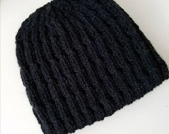 Man's hat, men's hat, man winter hat, charcoal grey handknit hat, handmade hat