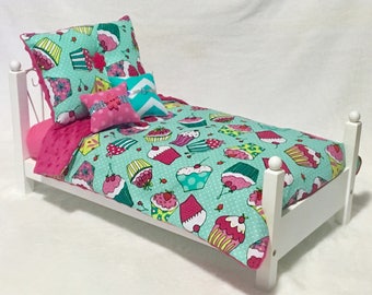 Cupcake Doll Bedding Set for American Girl or 18" Dolls Blue Pink Purple