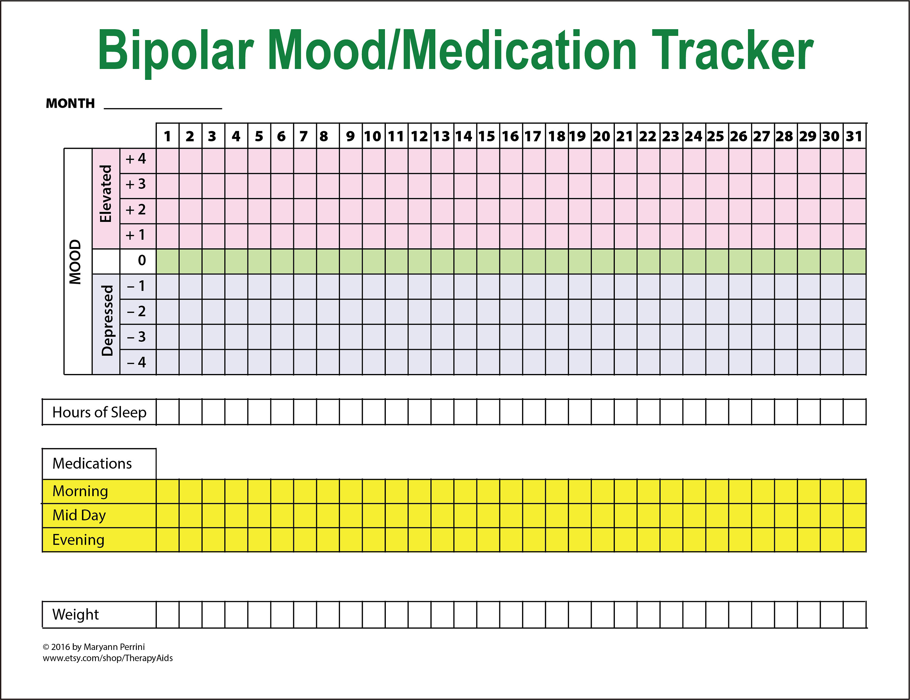 Free Printable Bipolar Mood Charts