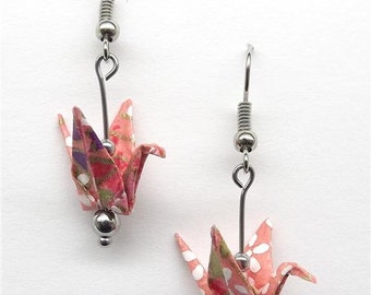 Pale Pink Origami Crane Earrings