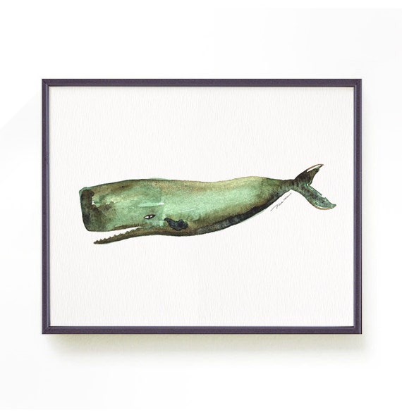 Sperm Whale Watercolor painting Nautical print Whale print