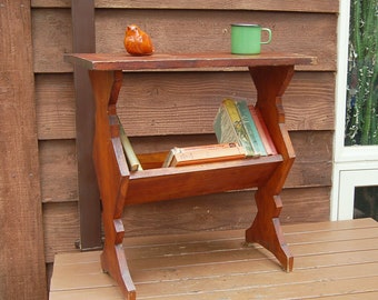 Wooden Book Shelf Table, Vintage Side Table, Lower Level Book Rack, Book Stand, Side Table Book Holder, Plant Stand