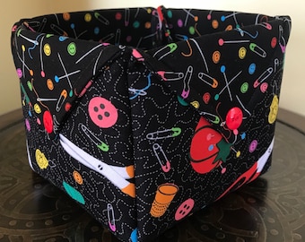 Quilted fabric sewing/craft basket