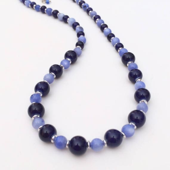 Dark Blue Necklace Blue Beaded Necklace Blue Ceramic Bead