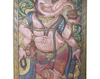 WISDOM Prosperity Ganesha Carved Door Panel Carved Ganesh Standing Wall Sculpture Altar Sacred Space Yoga Decor ECLECTIC Conscious Design