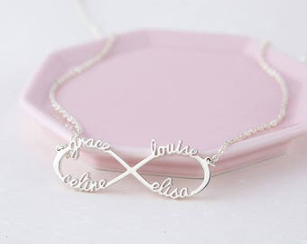 Infinity Necklace - Infinity Necklace with Names - Family Name Necklace - Personalized Necklace for Mom - Sister Gift - 4 Name Necklace