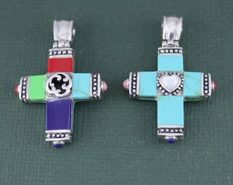 Sterling Silver Turquoise/Multi Color Cross Pendant, Cross Pendant, Stone Cross Pendant, Statement Cross Pendant, Pendant Findings SSPD007