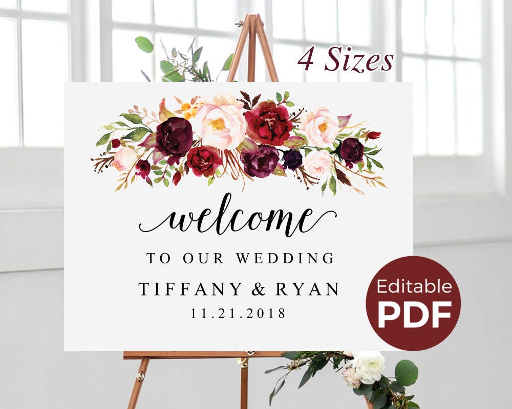 marsala wedding welcome sign editable pdf template boho large wedding sign templates