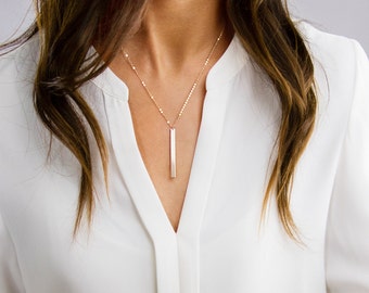 Long bar necklace, Vertical bar necklace, Drop bar, Long gold necklace, Initial pendant, sterling silver, gold fill, rose gold fill ZN00120