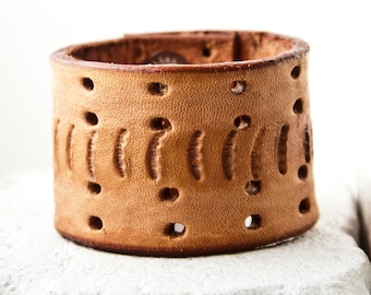 Brown Leather Bracelet Cuff Made From Vintage Belt Rainwheel