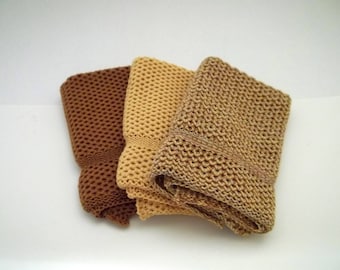 Dishcloths Knit in Cotton in Saffron, Buttercup and Saffron/Buttercup/Sidewalk, Knit Dish Cloth, Knit Wash Cloth, Wash Cloth, Dish Cloth