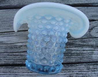 Vintage Blue Opalescent Hobnail Glass Vase