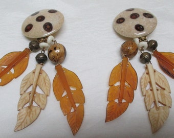 Vintage LES BERNARD Lucite Feather Earrings