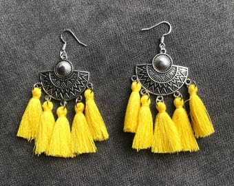 Ethnic earrings mustard yellow agate
