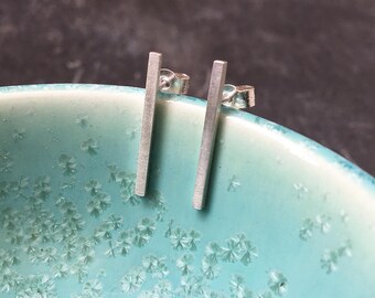 Long bar earrings, Sterling silver earrings, Minimalist square bar studs, Sterling silver studs, Modern studs, Simple earrings
