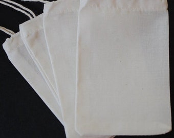 100 Organic Cotton Muslin Bag 3"x4" 4"x6" 2"x3" Culinary Reuse Biodegradable Ecofriend Packaging Herb Favor Bag Soap Jewelry Tea Bulk