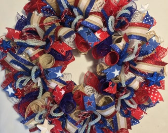 Patriotic wreath, Memorial Day wreath, burlap patriotic wreath, mesh patriotic wreath, Americana wreath, 4th of July wreath, wreaths