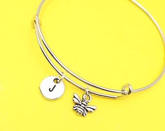 Bumblebee Bangle, bee charm bracelet, Queen bee jewelry, bumble bee bracelet, custom bee jewelry, personalized,initial, honey bee, Bee gift