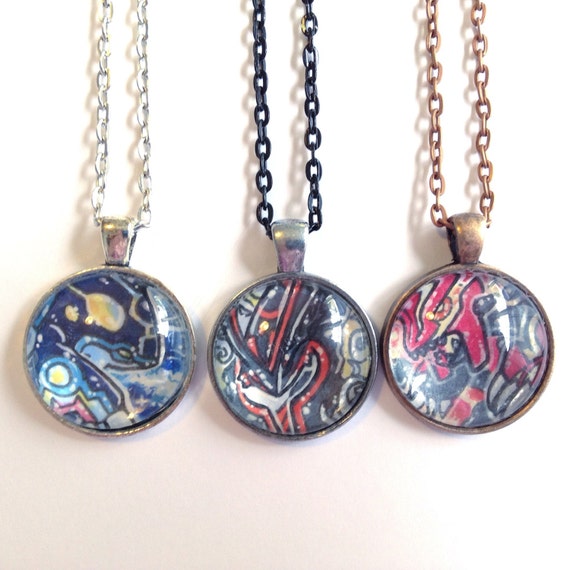 Hand Drawn Pendant Necklace on Vintage-Style Chain