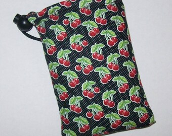 Pipe Pouch, Cute Cherries, Pipe Case, Pipe Bag, Padded Pipe Pouch, 420, Smoking Accessory, Cannabis, Rockabilly, Stoner Gift - 5" DRAWSTRING
