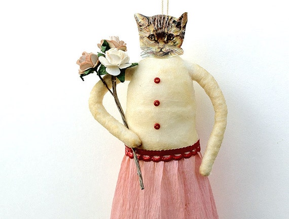 Items Similar To Shabby Chic Home Decor Spun Cotton Cat Ornament Made To Order On Etsy 