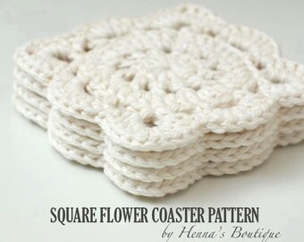 Crochet Coaster Pattern - Square Flower Coasters - PDF