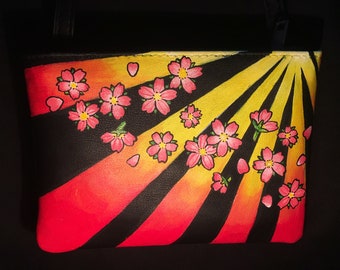 HANDPAINTED Cherry Blossom Crossbody bag, Sakura bloom clutch bag