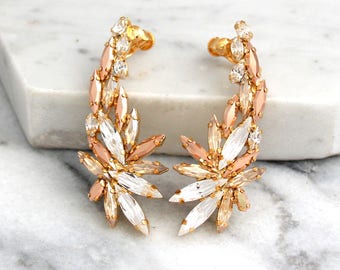 Climbing Earrings, Bridal Ear climbing Earrings, Swarovski Ear Crawlers, Rose Gold Cuff Earrings, Bridal Earrings, Ear Cuff Earrings